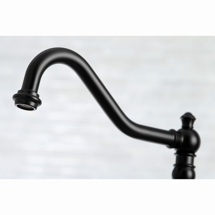 Restoration KS3270PLBS Two-Handle 4-Hole Deck Mount Bridge Kitchen Faucet with Brass Side Sprayer, Matte Black