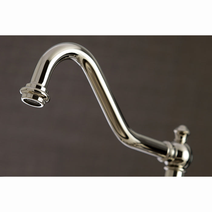 Restoration KS3276PLBS Two-Handle 4-Hole Deck Mount Bridge Kitchen Faucet with Brass Side Sprayer, Polished Nickel