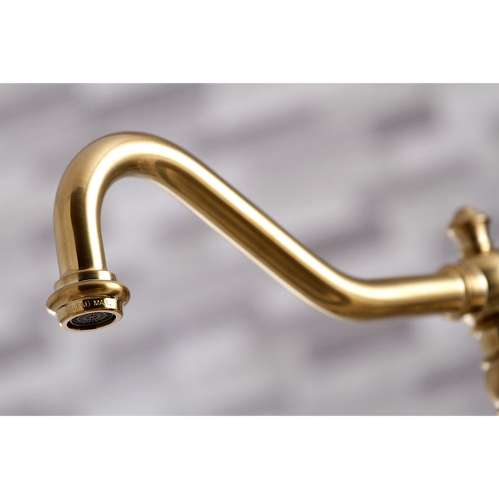 Restoration KS3277ALBS Two-Handle 4-Hole Deck Mount Bridge Kitchen Faucet with Brass Side Sprayer, Brushed Brass