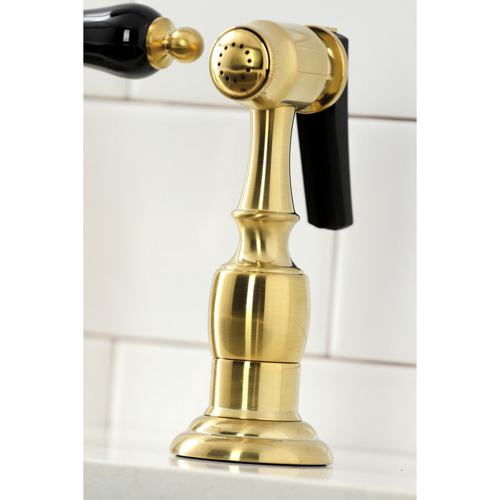 Duchess KS3277PKLBS Two-Handle 4-Hole Deck Mount Bridge Kitchen Faucet with Brass Side Sprayer, Brushed Brass