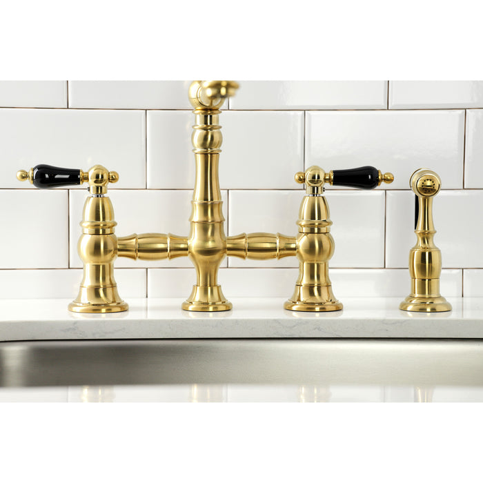 Duchess KS3277PKLBS Two-Handle 4-Hole Deck Mount Bridge Kitchen Faucet with Brass Side Sprayer, Brushed Brass