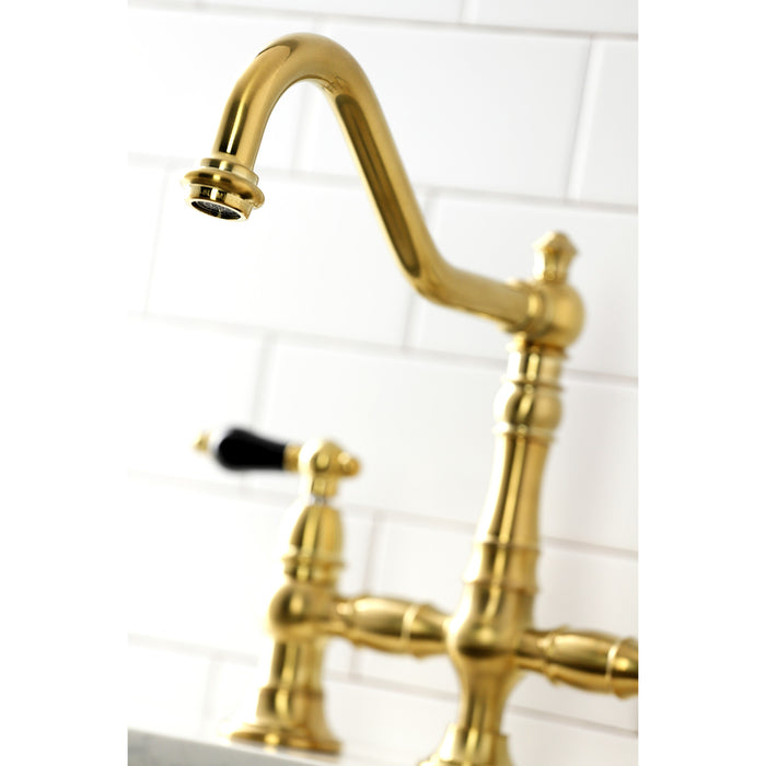 Duchess KS3277PKLBS Two-Handle 4-Hole Deck Mount Bridge Kitchen Faucet with Brass Side Sprayer, Brushed Brass