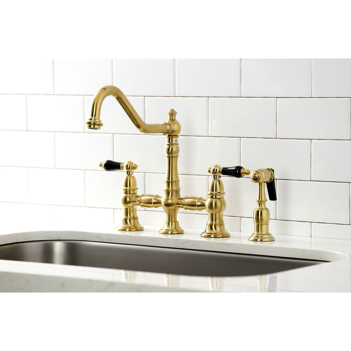 Duchess KS3277PKLBS Two-Handle 4-Hole Deck Mount Bridge Kitchen Faucet with Brass Side Sprayer, Brushed Brass