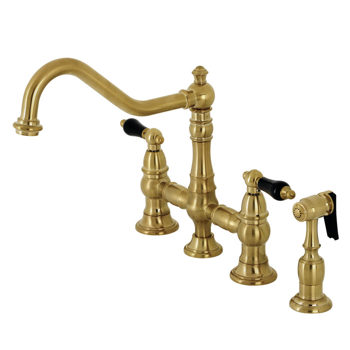 Duchess KS3277PKLBS Two-Handle 4-Hole Deck Mount Bridge Kitchen Faucet with Brass Side Sprayer, Brushed Brass