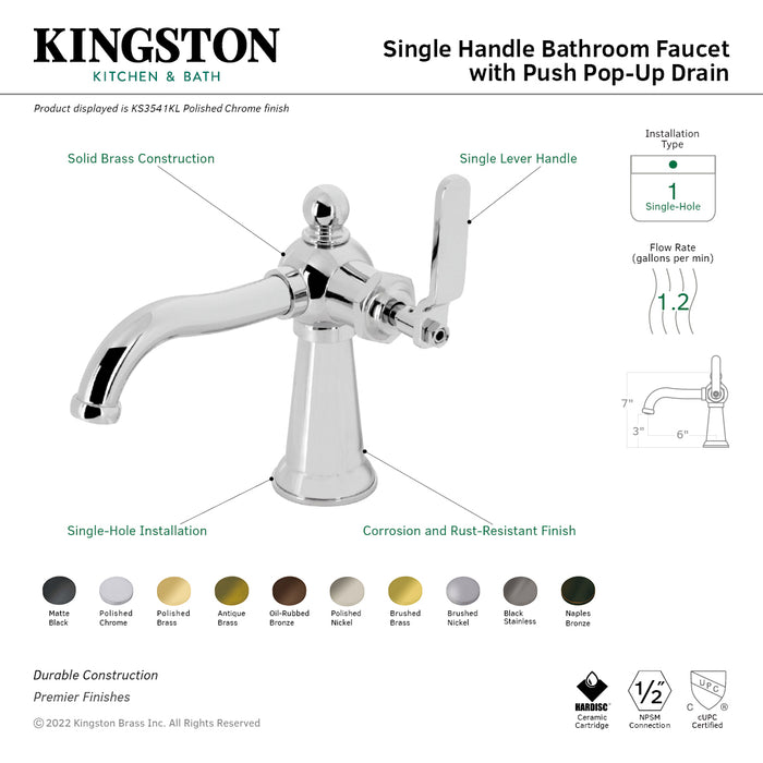 Knight KS3541KL One-Handle 1-Hole Bathroom Faucet with Push Pop-Up Drain, Polished Chrome