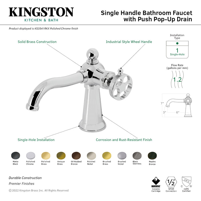 Webb KS3545RKX One-Handle 1-Hole Bathroom Faucet with Knurled Handle and Push Pop-Up Drain, Oil Rubbed Bronze