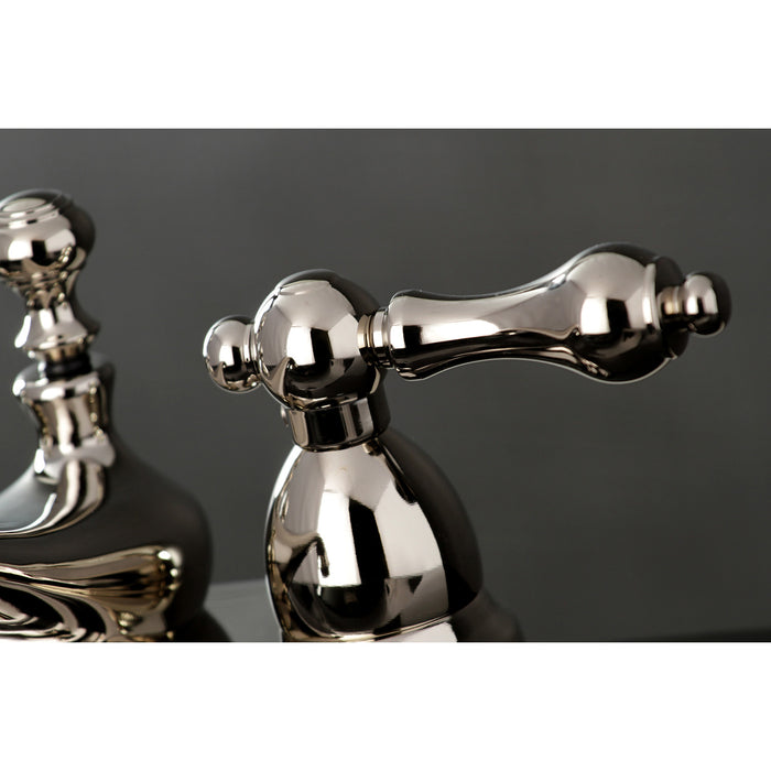 Restoration KS3606AL Double-Handle 3-Hole Deck Mount 4-Inch Centerset Bathroom Faucet with Brass Pop-Up, Polished Nickel