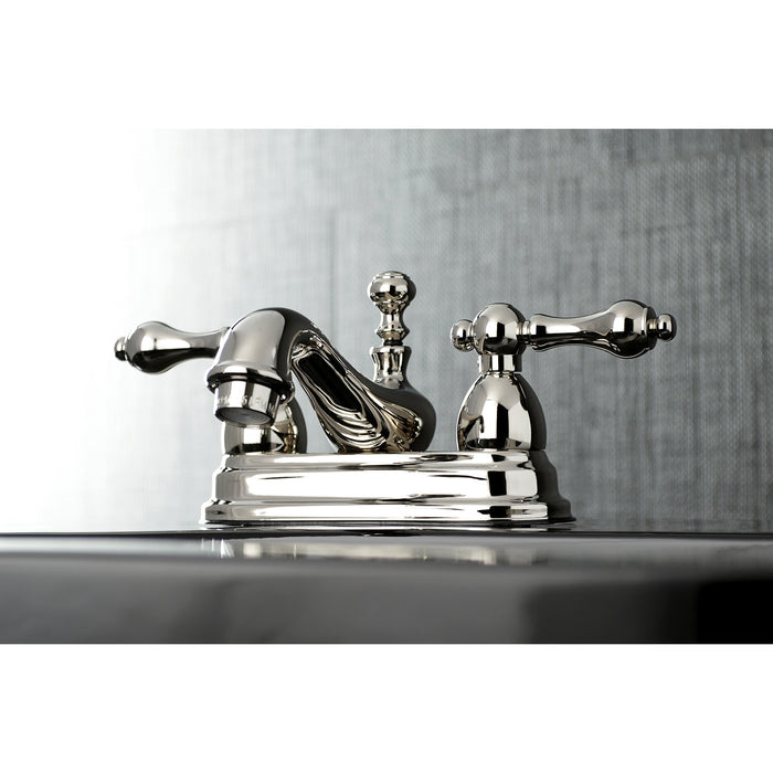 Restoration KS3606AL Double-Handle 3-Hole Deck Mount 4-Inch Centerset Bathroom Faucet with Brass Pop-Up, Polished Nickel