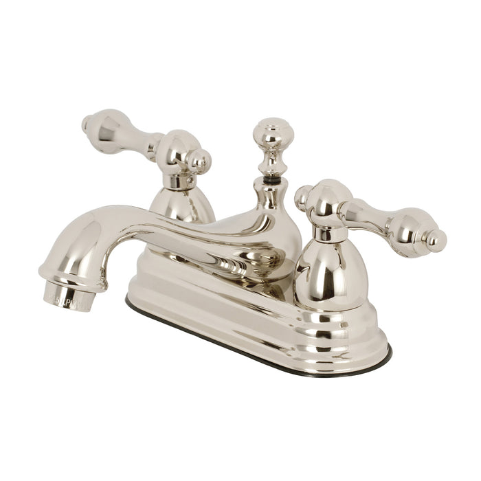 Restoration KS3606AL Double-Handle 3-Hole Deck Mount 4-Inch Centerset Bathroom Faucet with Brass Pop-Up, Polished Nickel