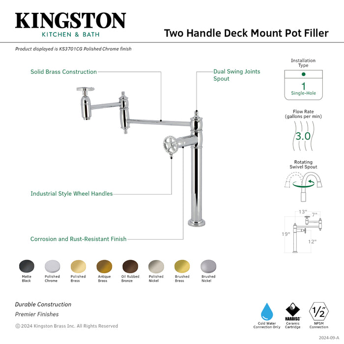 Fuller KS3705CG Two-Handle Deck Mount Pot Filler, Oil Rubbed Bronze