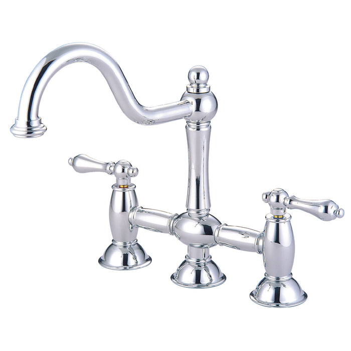 Restoration KS3781AL Two-Handle 3-Hole Deck Mount Bridge Kitchen Faucet, Polished Chrome