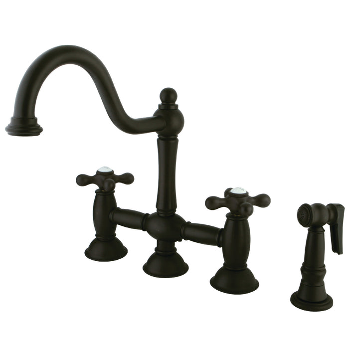 Restoration KS3795AXBS Two-Handle 4-Hole Deck Mount Bridge Kitchen Faucet with Brass Side Sprayer, Oil Rubbed Bronze