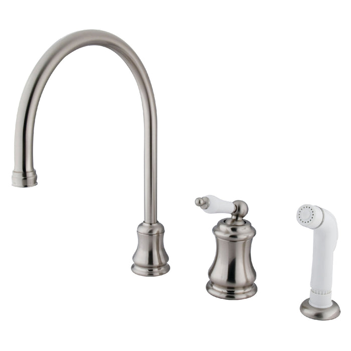 Restoration KS3818PL Single-Handle 3-Hole Deck Mount Widespread Kitchen Faucet with Plastic Sprayer, Brushed Nickel