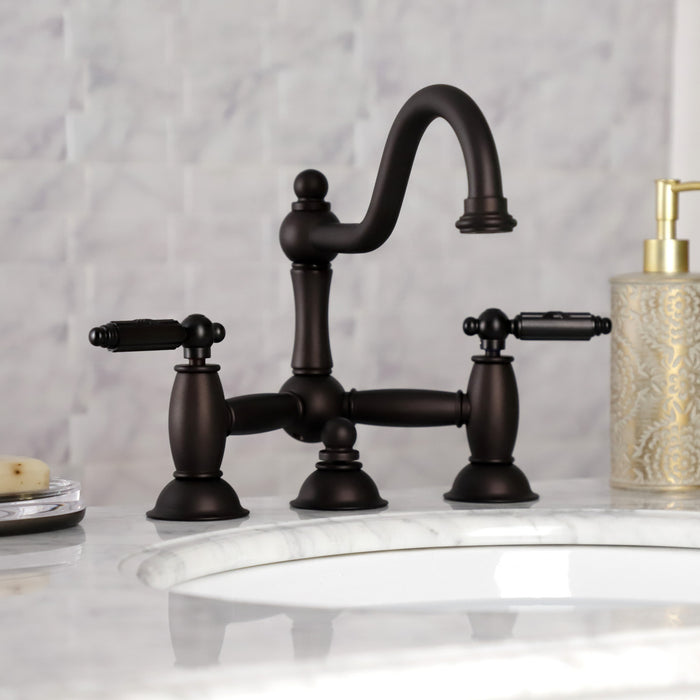 Restoration KS3915GL Two-Handle 3-Hole Deck Mount Bridge Bathroom Faucet with Brass Pop-Up, Oil Rubbed Bronze