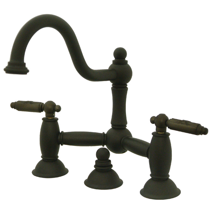 Restoration KS3915GL Two-Handle 3-Hole Deck Mount Bridge Bathroom Faucet with Brass Pop-Up, Oil Rubbed Bronze