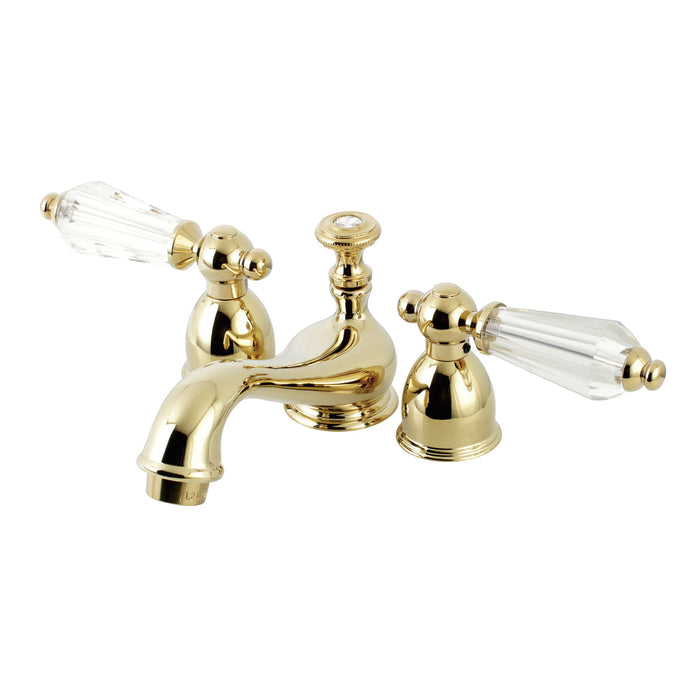 Wilshire KS3952WLL Two-Handle 3-Hole Deck Mount Mini-Widespread Bathroom Faucet with Brass Pop-Up, Polished Brass