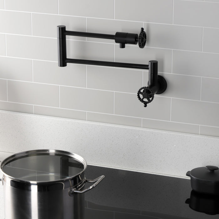 Fuller KS4100CG Two-Handle Wall Mount Pot Filler, Matte Black