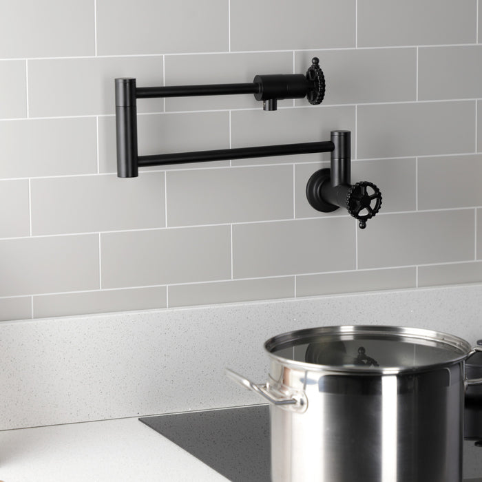 Fuller KS4100CG Two-Handle Wall Mount Pot Filler, Matte Black