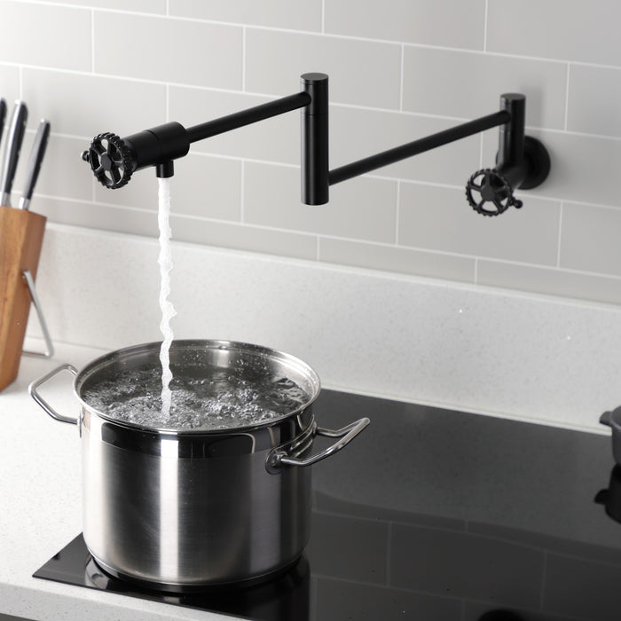 Fuller KS4100CG Two-Handle Wall Mount Pot Filler, Matte Black