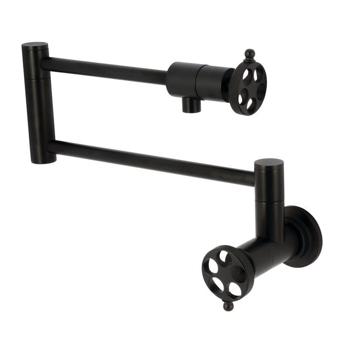 Wendell KS4100RKZ Two-Handle 1-Hole Wall Mount Pot Filler with Knurled Handle, Matte Black