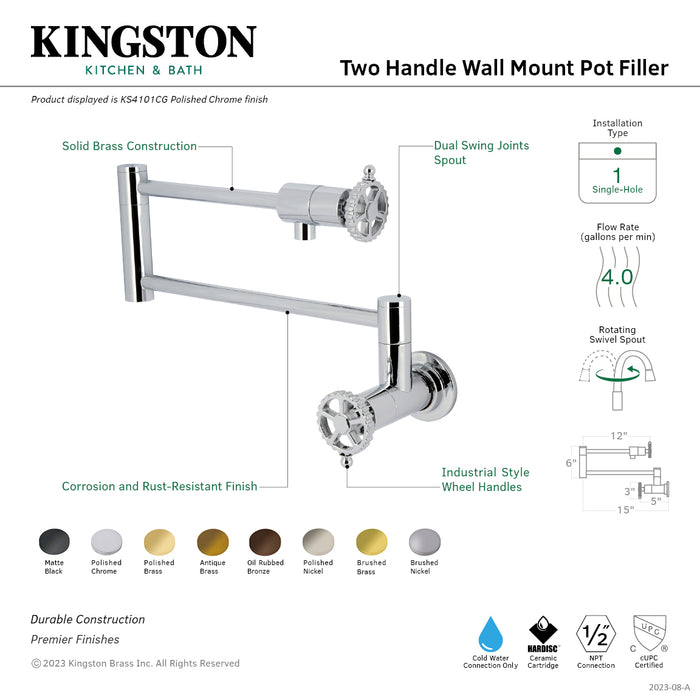 Fuller KS4101CG Two-Handle Wall Mount Pot Filler, Polished Chrome