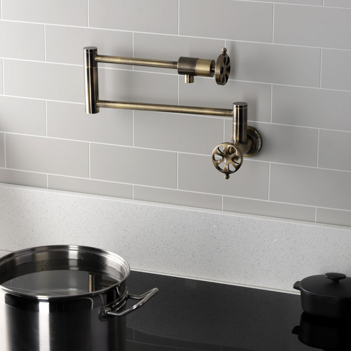 Belknap KS4103RX Two-Handle Wall Mount Pot Filler, Antique Brass