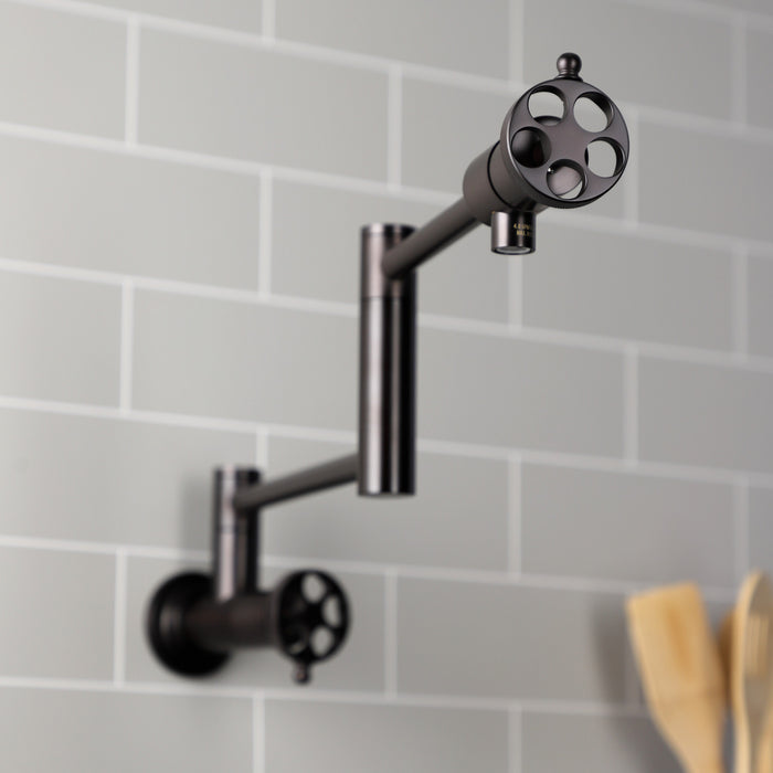 Wendell KS4105RKZ Two-Handle 1-Hole Wall Mount Pot Filler with Knurled Handle, Oil Rubbed Bronze