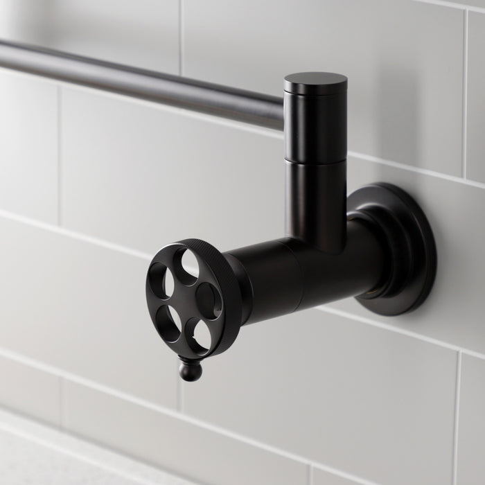 Wendell KS4105RKZ Two-Handle 1-Hole Wall Mount Pot Filler with Knurled Handle, Oil Rubbed Bronze