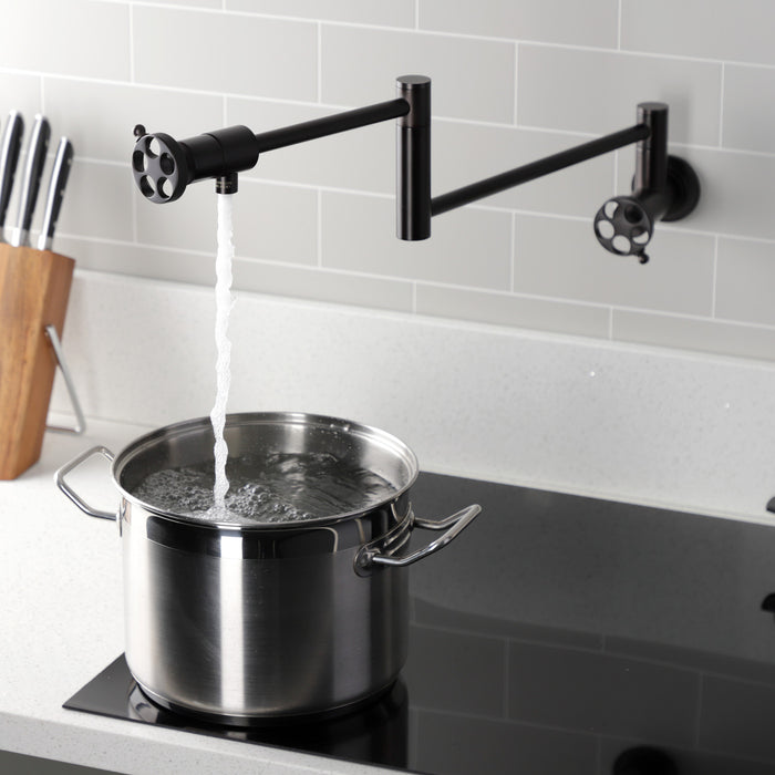 Wendell KS4105RKZ Two-Handle 1-Hole Wall Mount Pot Filler with Knurled Handle, Oil Rubbed Bronze