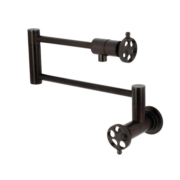 Wendell KS4105RKZ Two-Handle 1-Hole Wall Mount Pot Filler with Knurled Handle, Oil Rubbed Bronze