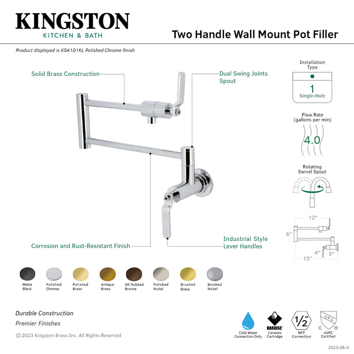 Whitaker KS4108KL Two-Handle Wall Mount Pot Filler, Brushed Nickel