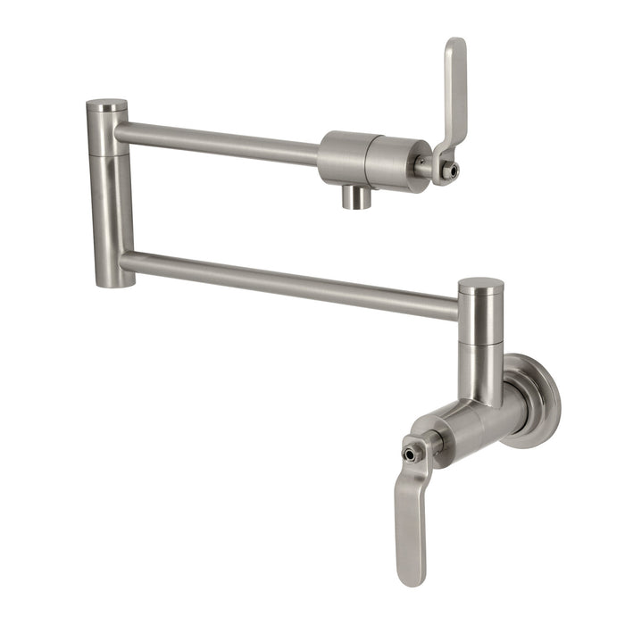 Whitaker KS4108KL Two-Handle Wall Mount Pot Filler, Brushed Nickel