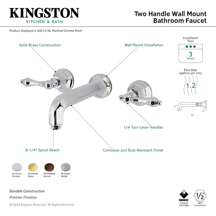 Metropolitan KS4121AL Double-Handle 3-Hole Wall Mount Bathroom Faucet, Polished Chrome