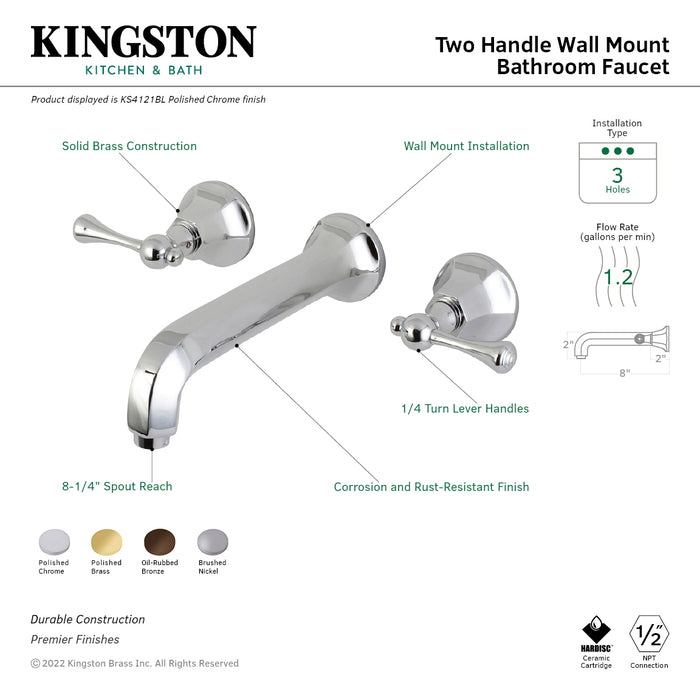 Metropolitan KS4122BL Double-Handle 3-Hole Wall Mount Bathroom Faucet, Polished Brass