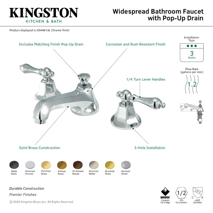 Metropolitan KS4460AL Two-Handle 3-Hole Deck Mount Widespread Bathroom Faucet with Brass Pop-Up Drain, Matte Black