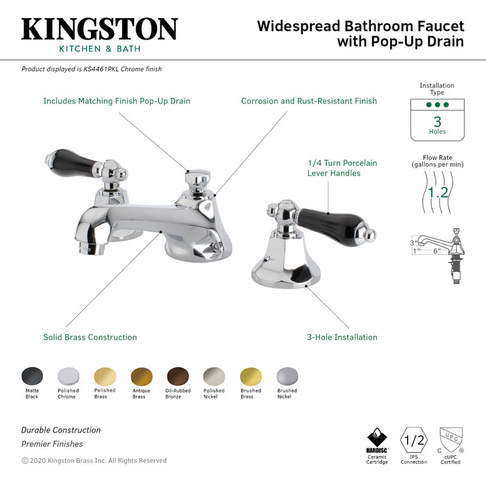 Duchess KS4460PKL Two-Handle 3-Hole Deck Mount Widespread Bathroom Faucet with Brass Pop-Up Drain, Matte Black