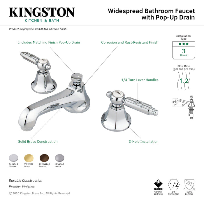 Georgian KS4462GL Two-Handle 3-Hole Deck Mount Widespread Bathroom Faucet with Brass Pop-Up Drain, Polished Brass