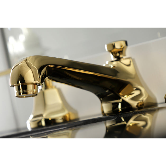 Whitaker KS4462KL Two-Handle 3-Hole Deck Mount Widespread Bathroom Faucet with Brass Pop-Up Drain, Polished Brass