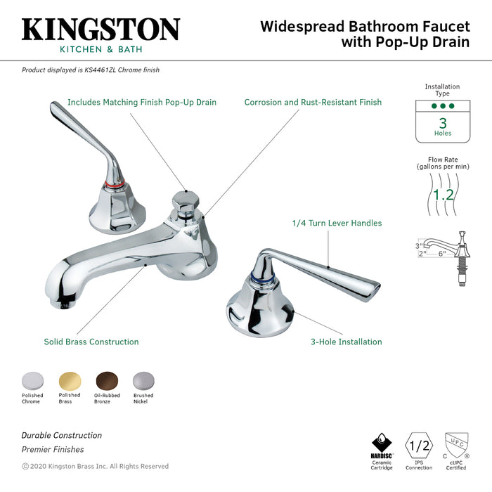 Silver Sage KS4462ZL Two-Handle 3-Hole Deck Mount Widespread Bathroom Faucet with Brass Pop-Up Drain, Polished Brass