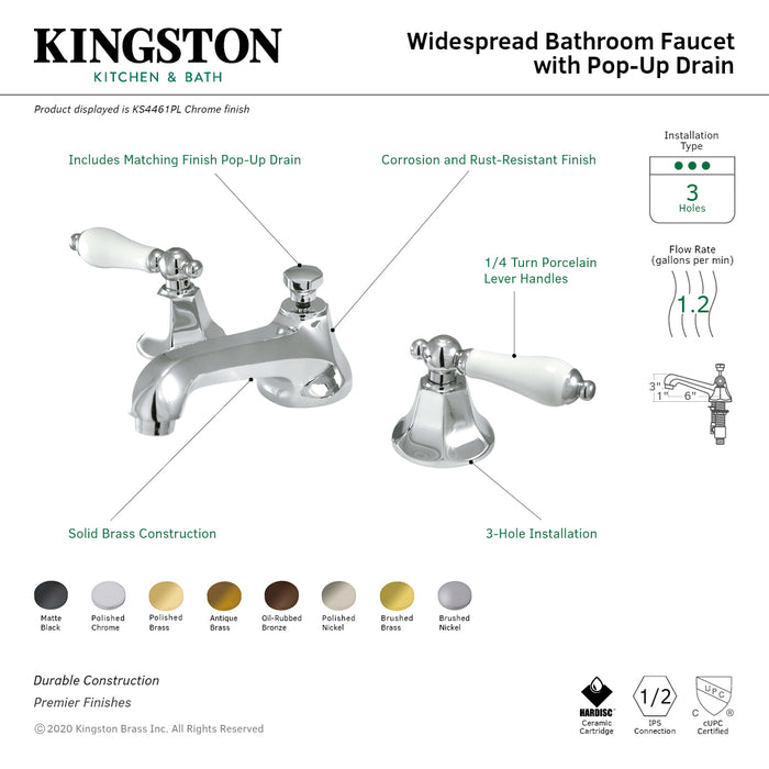 Metropolitan KS4463PL Two-Handle 3-Hole Deck Mount Widespread Bathroom Faucet with Brass Pop-Up Drain, Antique Brass