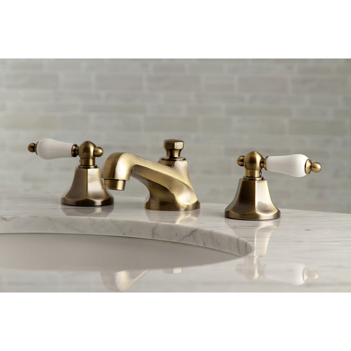 Metropolitan KS4463PL Two-Handle 3-Hole Deck Mount Widespread Bathroom Faucet with Brass Pop-Up Drain, Antique Brass