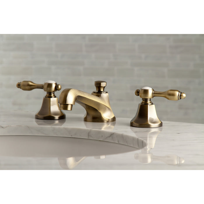 Tudor KS4463TAL Two-Handle 3-Hole Deck Mount Widespread Bathroom Faucet with Brass Pop-Up Drain, Antique Brass