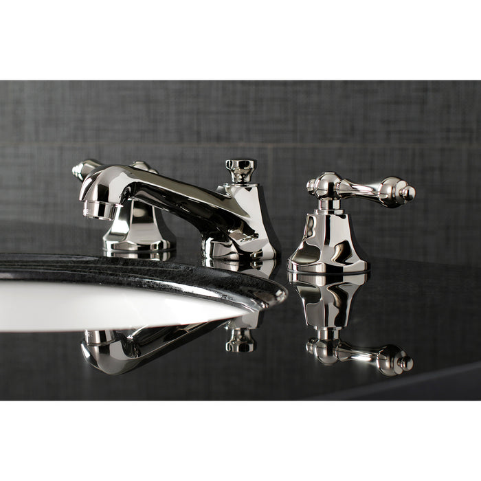 Metropolitan KS4466AL Two-Handle 3-Hole Deck Mount Widespread Bathroom Faucet with Brass Pop-Up Drain, Polished Nickel