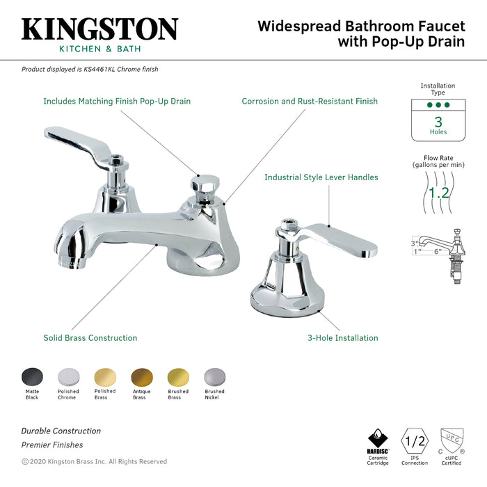 Whitaker KS4467KL Two-Handle 3-Hole Deck Mount Widespread Bathroom Faucet with Brass Pop-Up Drain, Brushed Brass