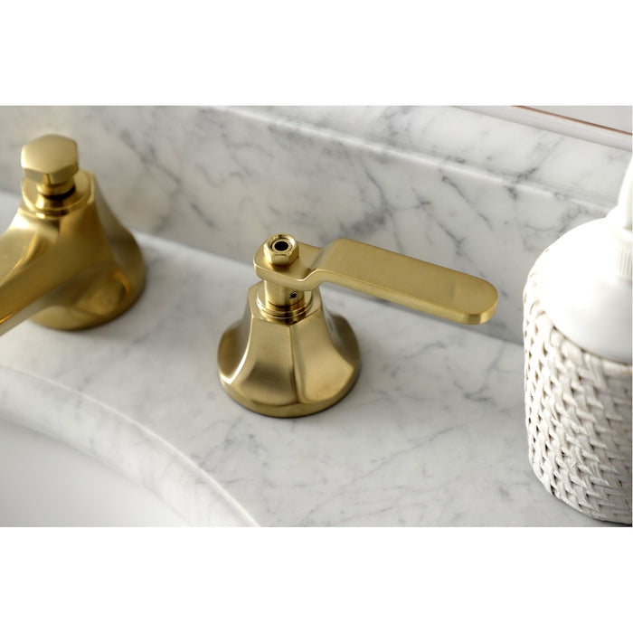 Whitaker KS4467KL Two-Handle 3-Hole Deck Mount Widespread Bathroom Faucet with Brass Pop-Up Drain, Brushed Brass