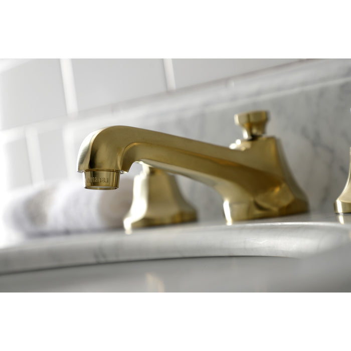 Whitaker KS4467KL Two-Handle 3-Hole Deck Mount Widespread Bathroom Faucet with Brass Pop-Up Drain, Brushed Brass