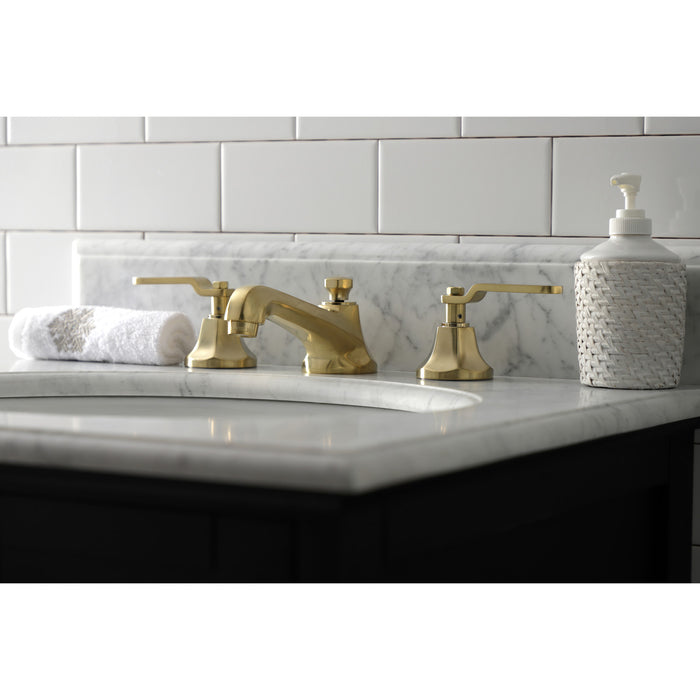 Whitaker KS4467KL Two-Handle 3-Hole Deck Mount Widespread Bathroom Faucet with Brass Pop-Up Drain, Brushed Brass