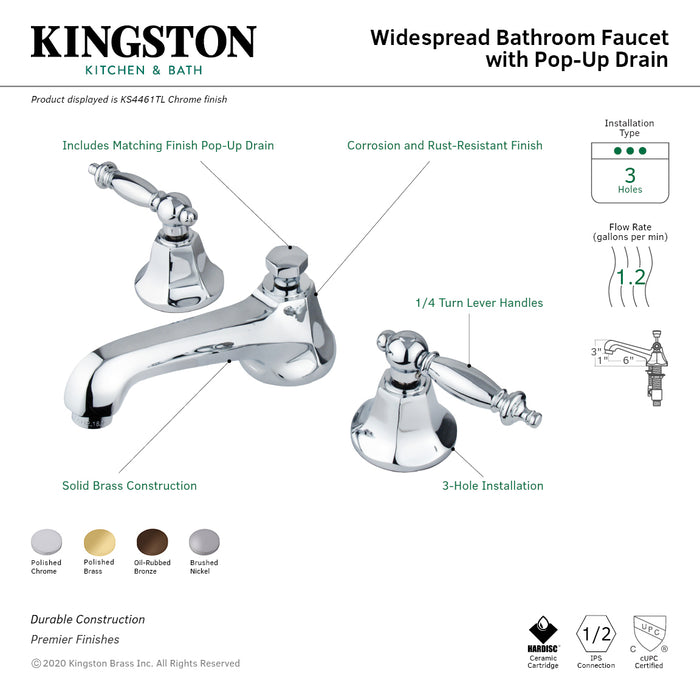 Metropolitan KS4468TL Two-Handle 3-Hole Deck Mount Widespread Bathroom Faucet with Brass Pop-Up Drain, Brushed Nickel