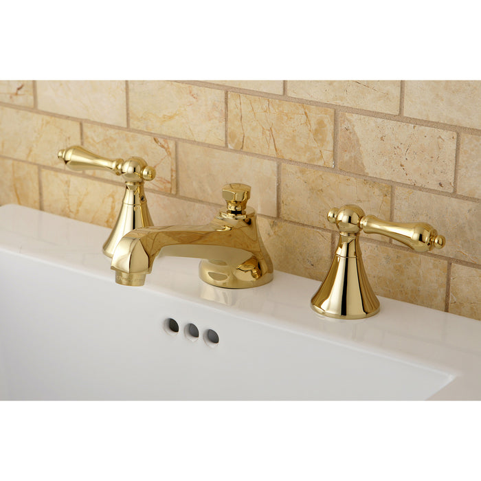 KS4472AL Two-Handle 3-Hole Deck Mount Widespread Bathroom Faucet with Brass Pop-Up Drain, Polished Brass