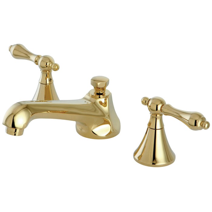 KS4472AL Two-Handle 3-Hole Deck Mount Widespread Bathroom Faucet with Brass Pop-Up Drain, Polished Brass